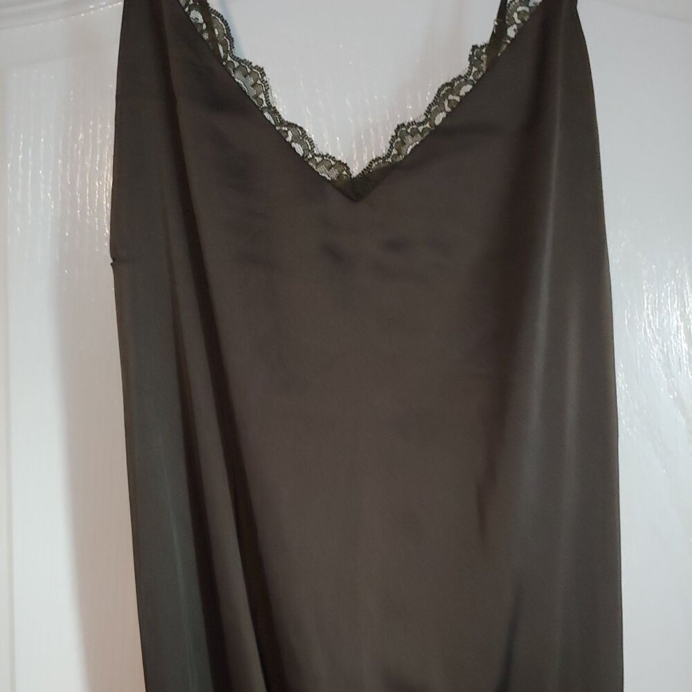 Blu Pepper Silky Cami Bodysuit Olive V-Neck Lacy Hippie Festival M Adjustable - Picture 3 of 11